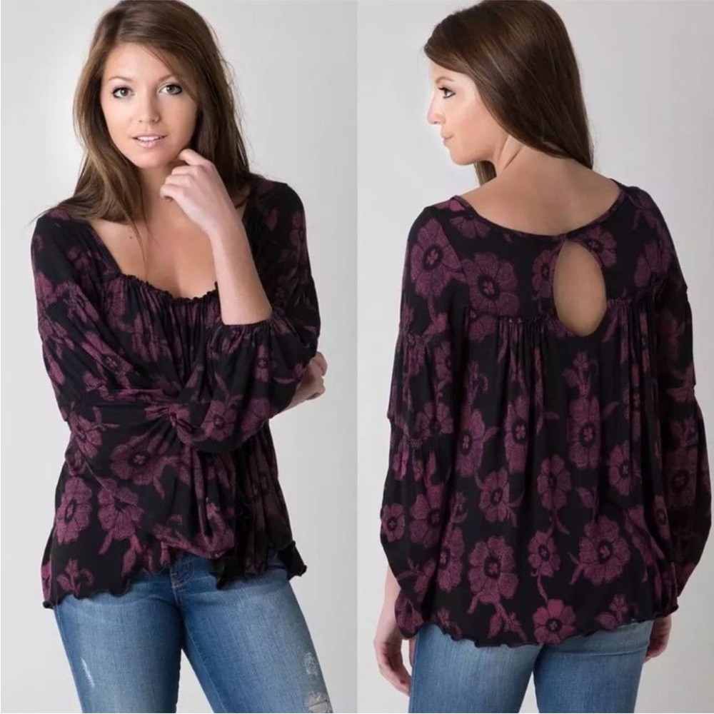 Free People Zoe Top Night Combo Floral Black Purple